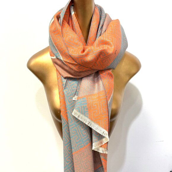 🆕️ LuxuryFeel Triple Teal & Melon Fall Scarf - Picture 1 of 2